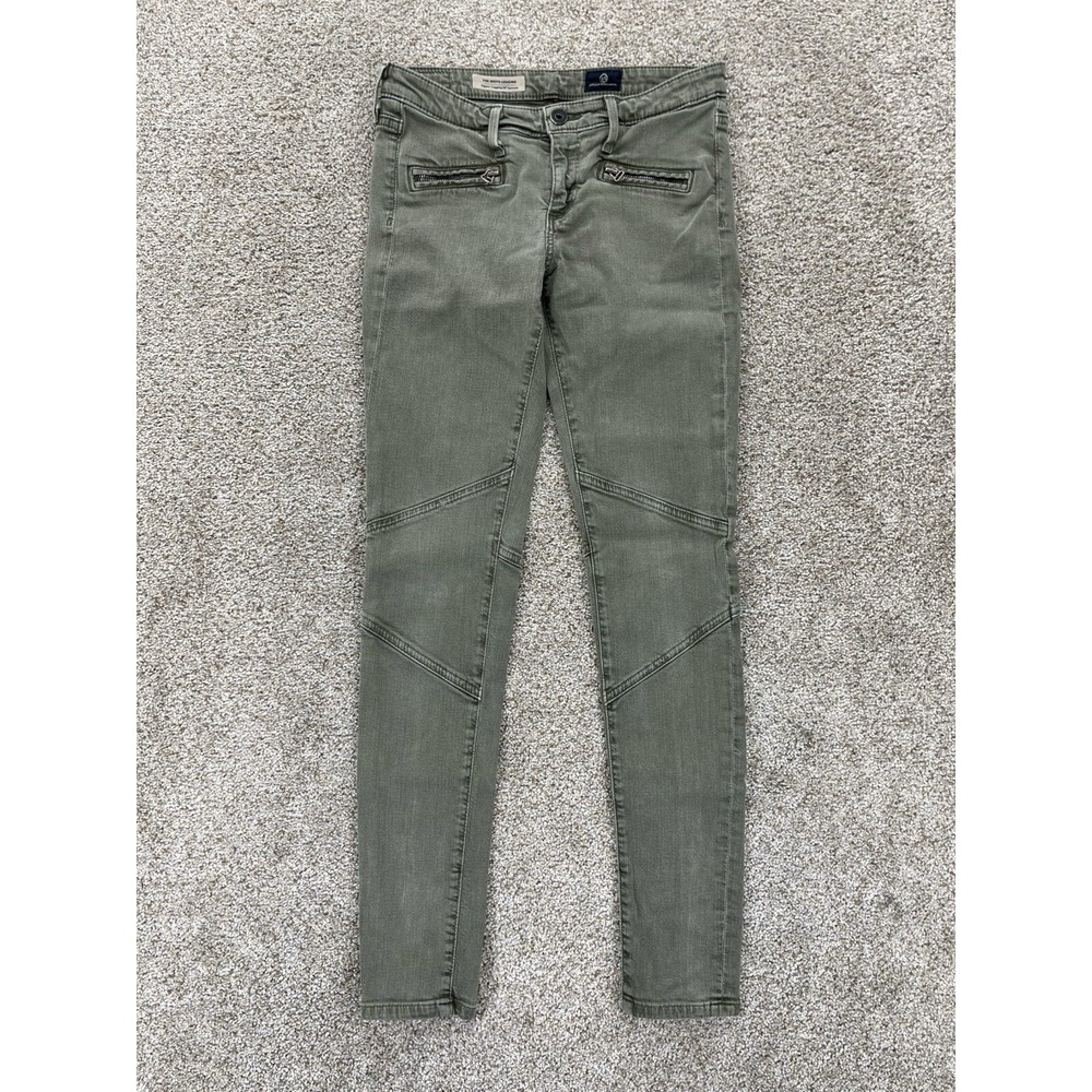 AG Adriano Goldschmied Jeans Womens 26 Olive Green Moto Legging Ankle Zipper‎